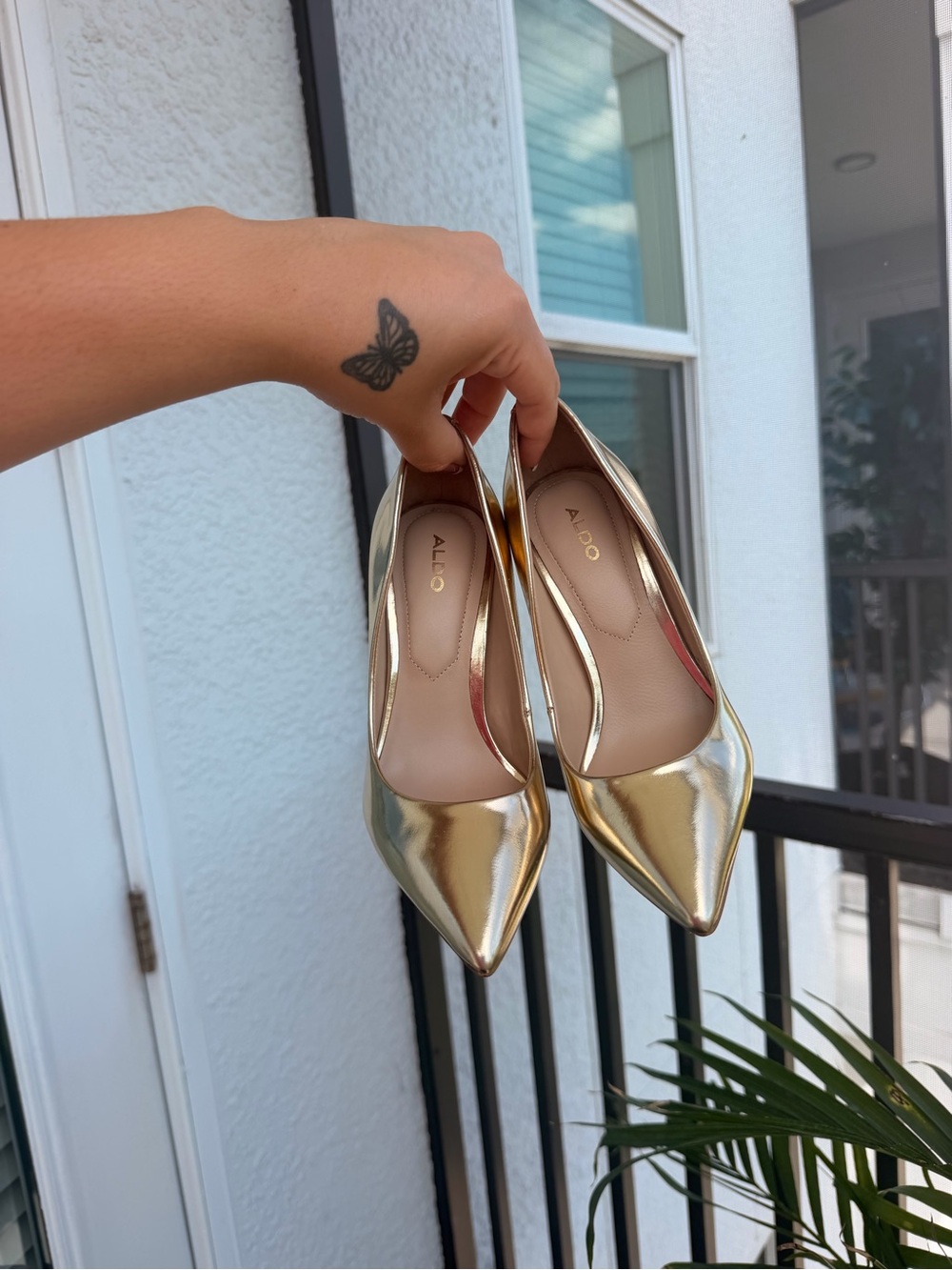 Aldo Metallic Gold Pointed-Toe Pumps
